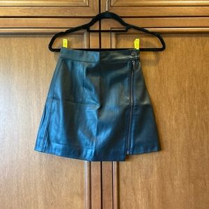 French Connection Black Leather front-zip mini skirt